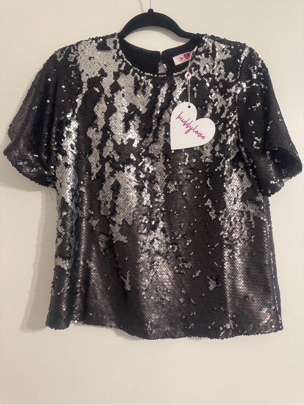 Buddy Love Black & Silver Sequin Short Sleeve Top